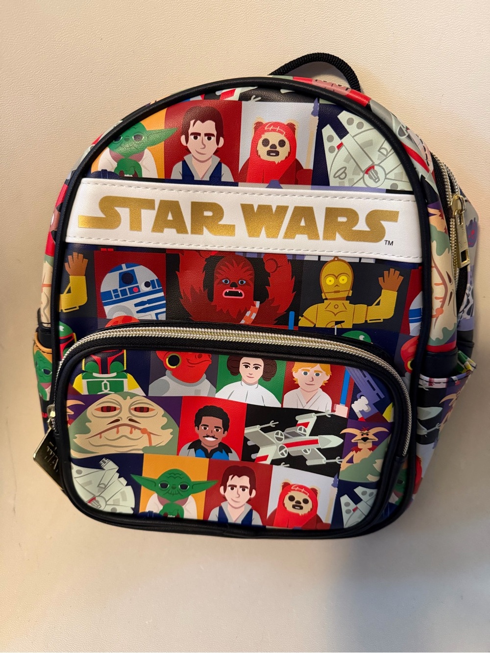 Star Wars Mini Backpack with Gold Logo and Multicolor Character Panels
